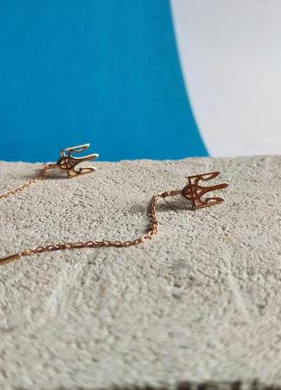 Золотые сережки протяжки длинные цепочки женские серьги из золота с гербом тризуб5 фото