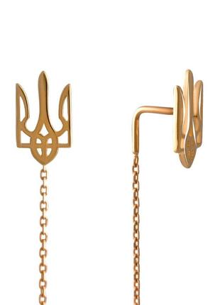 Золотые сережки протяжки длинные цепочки женские серьги из золота с гербом тризуб3 фото