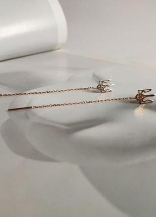 Золотые сережки протяжки длинные цепочки женские серьги из золота с гербом тризуб8 фото