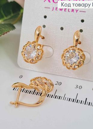 Серьги "тоскана" с камнем и оправой с волнами, 2см, англ. зам. золотистая бижутерия xuping 18k
