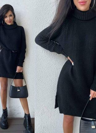 Теплое туника стело платье под горло вязаное теплое