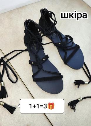 Босоножки кожа черные на шнуровке гладиаторы на шнуровке сандалии чорные1 фото
