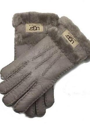 Рукавички жіночі шкіряні зимові утеплені на хутрі з овчини. теплі рукавички ugg з натуральної шкіри (сірі)