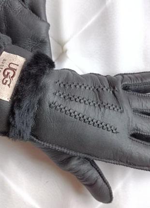 Перчатки женские кожаные зимние утепленные на меху из овчины. теплые перчатки ugg из натуральной кожи (серые)5 фото