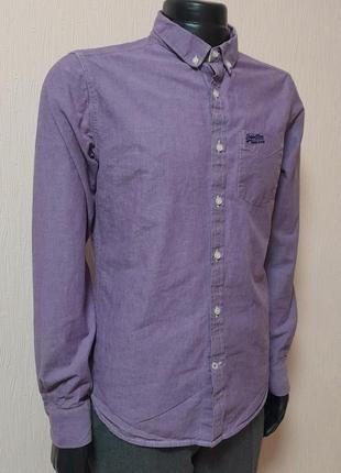 Стильная хлопковая рубашка фиолетового цвета superdry made in india, 💯 оригинал3 фото
