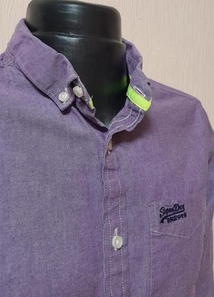 Стильная хлопковая рубашка фиолетового цвета superdry made in india, 💯 оригинал4 фото