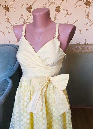 Котонова сукня на тонких брителях ніжно-жовтого кольору4 фото