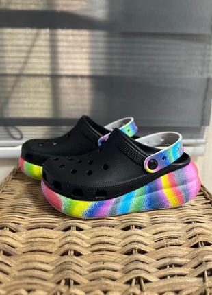 Крокс класссек клог платформа мульти черные краш кроксы crocs classic crush damă dye clog