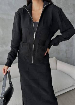 Женский теплый костюм юбка длины миди +кофта на молнии с карманами туречна5 фото