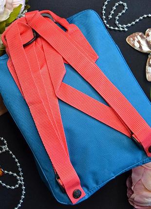 Маленький однотонний рюкзак kånken mini синій з рожевими ручками розмір 27*21*10 (7l)2 фото