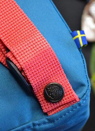 Маленький однотонний рюкзак kånken mini синій з рожевими ручками розмір 27*21*10 (7l)4 фото