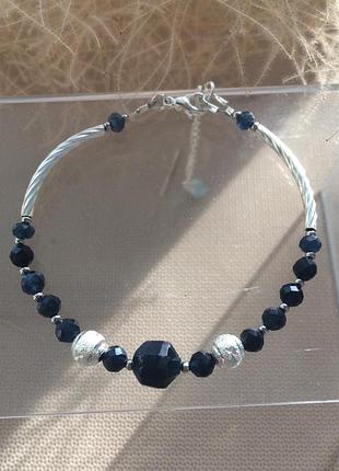 Браслет из настоящего природного сапфира в сребре