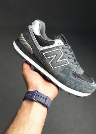 Чоловічі літні замшеві кросівки new balance 574 темно сірі кросівки для хлопця нюбеленс1 фото