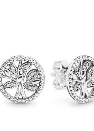 Сережки кульчики пусети срібло пандора pandora silver s925 ale сердечка серце з біркою сімейне дерево