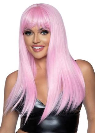 Довга рожева перука leg avenue пряме волосся чубчик 61 см