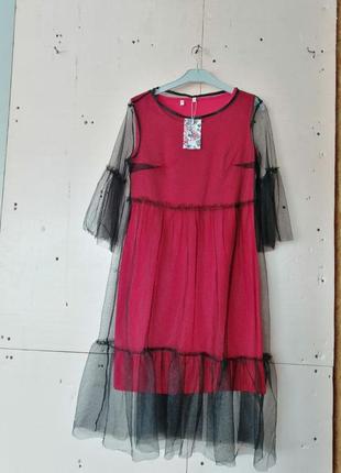 Платье сетка два в одном воланы нижнее платье майка с люрексом носить можно все по отдельности5 фото