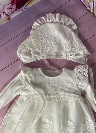 Изысканное велюровое платье для крещения девочки с лосинами разм. 744 фото
