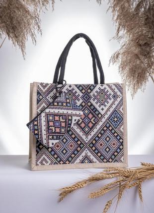 Етно шопер-сумка , гаманець в комплекті, вишивка , орнамент2 фото