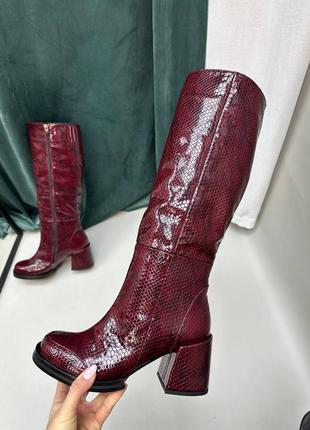 Дизайнерські чоботи maria бордовий пітон 36-40 зима демі натуральна шкіра