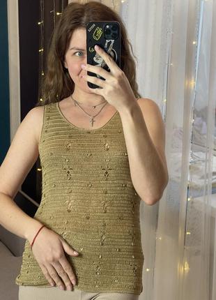 Майка блуза вязка вязаная, плетеная, с бисером4 фото