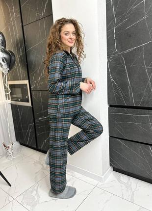 Женская пижама фемили лук в клетку фланель теплая на пуговицах 12 цветов