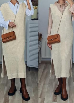 Коттоновое платье-миди h&m макси платье без рукавов оверсайз платье вязаное трикотажно...