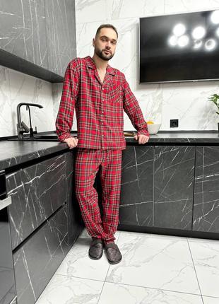 Мужская пижама фемили лук в клетку на пуговицах фланель тепла 15 цветов2 фото