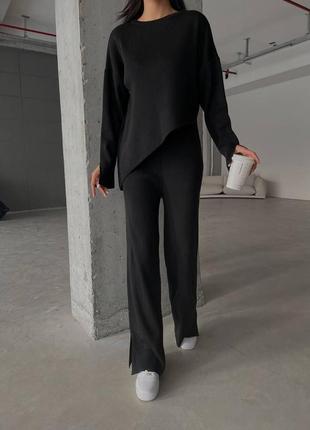 Жіночий теплий костюм асиметрія оверсайз штани+кофта асиметричний низ туреччина