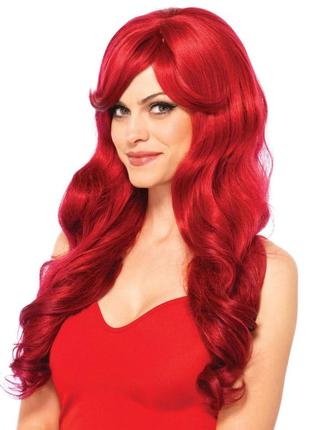Парик средняя длина очень длинные волосы волнистые красное косплей1 фото