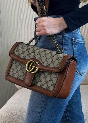 Сумка gucci large marmont brown beige с документами и брендовой коробкой1 фото