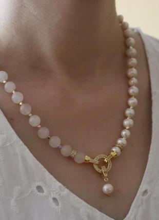 Перлини з натуральних річкових перлів, комплект сережки і намисто1 фото