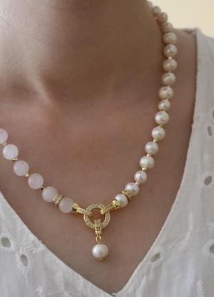 Перлини з натуральних річкових перлів, комплект сережки і намисто2 фото