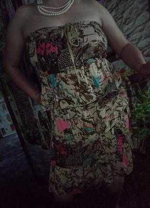 Хлопковое платье-бандо с открытыми плечами и ярусными воланами/ завязка на шнурок3 фото
