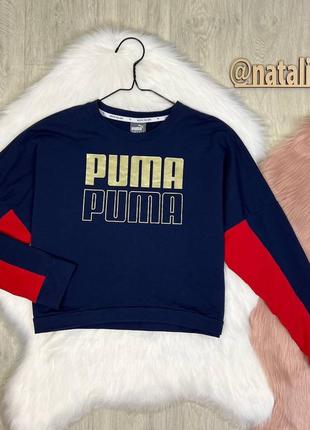 Темно-синій спортивний кроп-світшот від puma