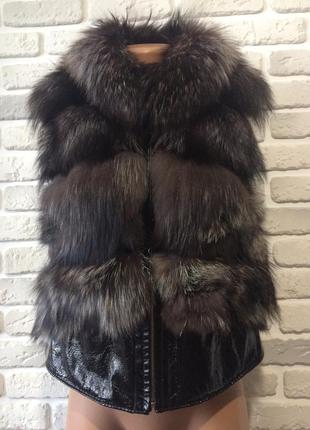 Жилет,жилетка,шубка,шуба,кожушок! чорнобурка+шкіра!