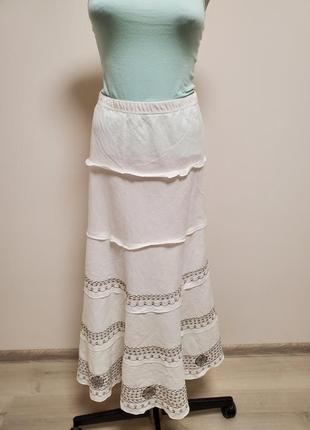 Шикарная брендовая льняная юбка с вышивкой лен +коттон