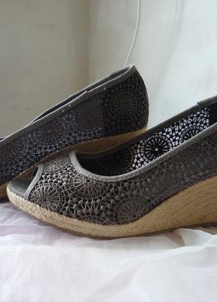 Graceland германия стильные туфли босоножки тканевые на плетёной конопляной, джут танкетке4 фото