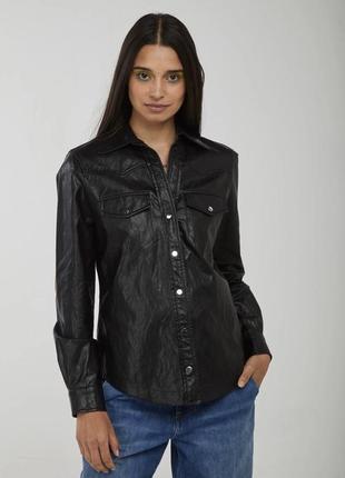 Рубашка кожа pinko black leatherette shirt1 фото