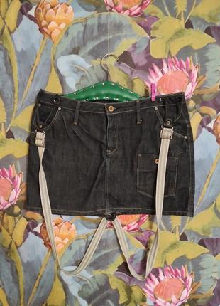 Винтажная джинсовая мини юбка g star raw с подтяжками