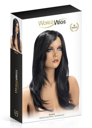 Французский парик средняя длина волос черная брюнетка каскад прямое прямой пробор