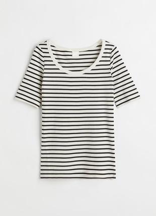 S h&m новая фирменная базовая женская футболка топ в рубчик полоска тельник