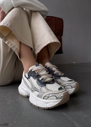Женские кроссовки серые серебряные бежевые тренд хит сезона эко кожа текстиль