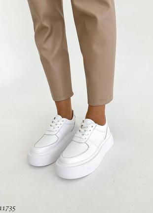 Белые натуральные кожаные кроссовки кеды на толстой подошве кожа9 фото