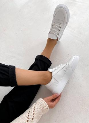 Белые натуральные кожаные кроссовки кеды на толстой подошве кожа5 фото
