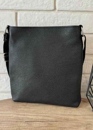 Модна чоловіча сумка-планшетка шкіряна чорна, сумка-планшет із натуральної шкіри барсетка