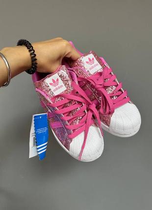 Adidas superstar glitter pink жіночі рожеві кросівки з блискітками кеди весна осінь літо розовые блестящие кеды кроссовки с блёстками демисезонные5 фото