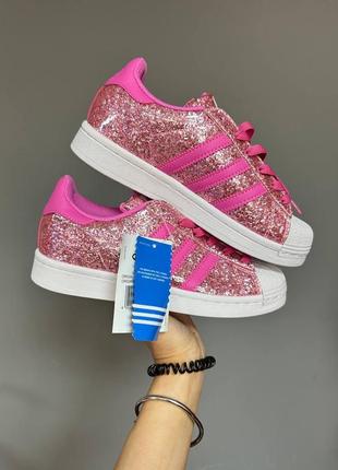 Adidas superstar glitter pink жіночі рожеві кросівки з блискітками кеди весна осінь літо розовые блестящие кеды кроссовки с блёстками демисезонные4 фото