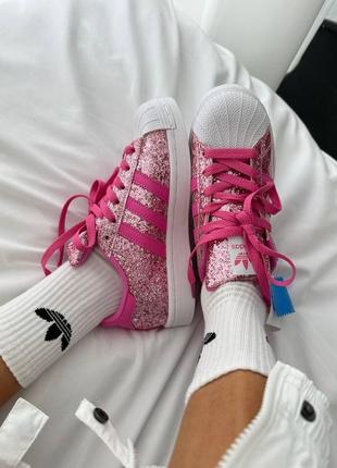 Adidas superstar glitter pink жіночі рожеві кросівки з блискітками кеди весна осінь літо розовые блестящие кеды кроссовки с блёстками демисезонные