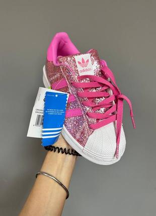 Adidas superstar glitter pink жіночі рожеві кросівки з блискітками кеди весна осінь літо розовые блестящие кеды кроссовки с блёстками демисезонные7 фото