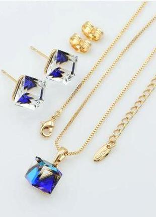 Серьги и подвеска с кристаллами swarovski, медзолото, медицинское золото, позолоченные, xuping